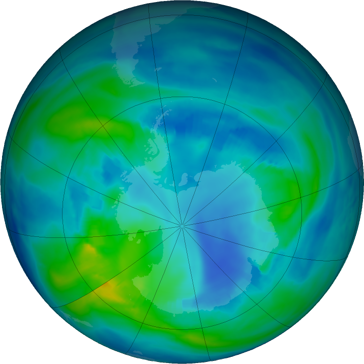 Antarctic ozone map for 27 April 2021